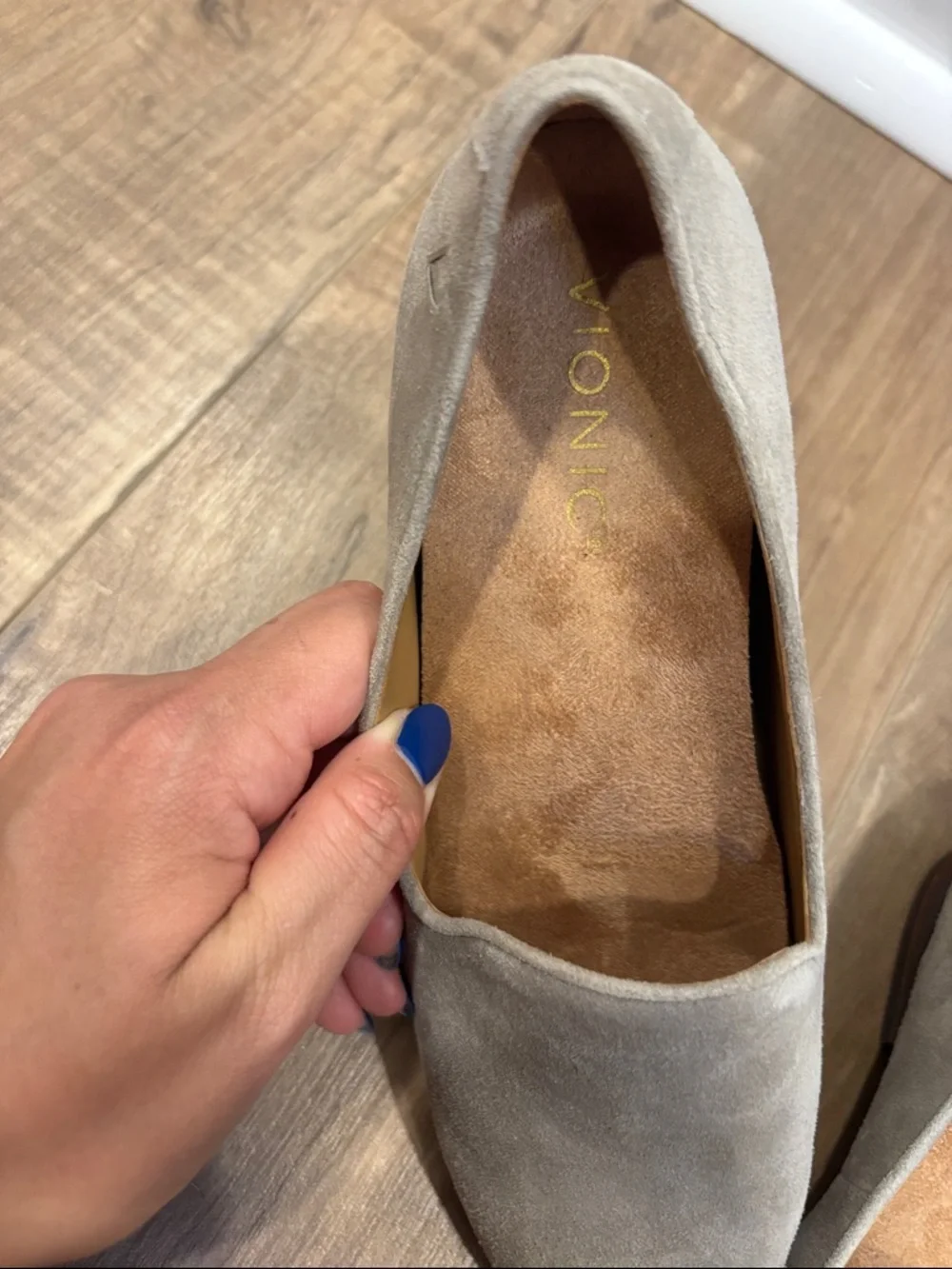 Vionic Suede Taupe Pointed Toe Flat Loafer